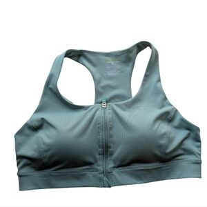 Tek Gear Women Sport Bra XL Green Front Zip Racerback Activewear Gym